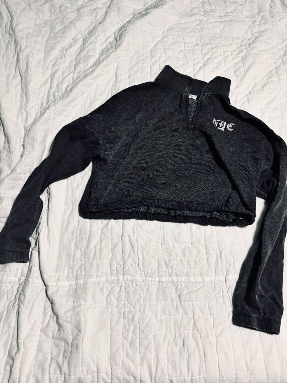 Garage Womens NYC Black Cropped 1/4 Zip Sweatshirt M